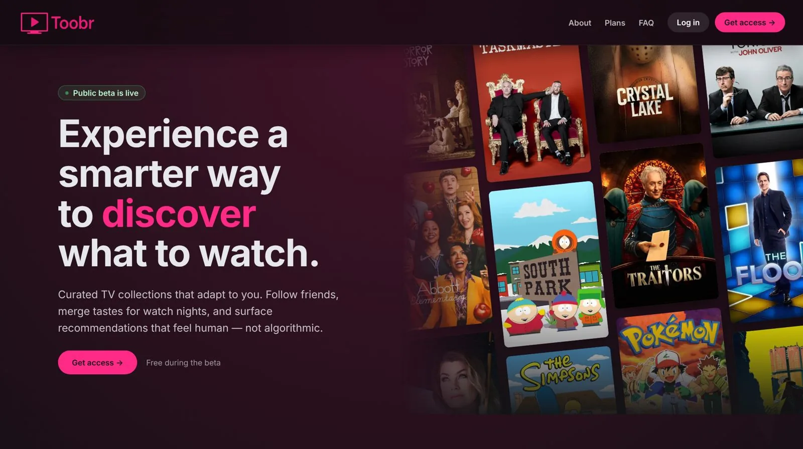 The toobr.tv website home page